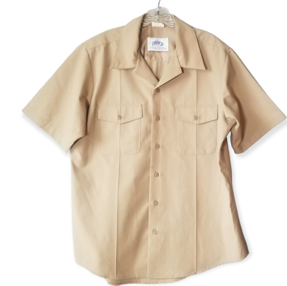 DSCP Quarterdeck Collection Khaki Military Uniform Shirt Tan Work Shirt Large
